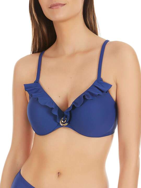 BA111SE Ruffled swimming costume top Basica Selmark Mare Blue face