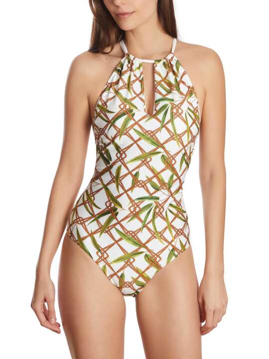 BA859SE Maillot de bain 1 pièce tour de cou multipositions Bambu blanc Selmark Mare Blanc face