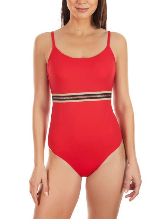 BB558SE Maillot de bain 1 pièce préformé Marinera Jacquard Selmark Mare Rouge face