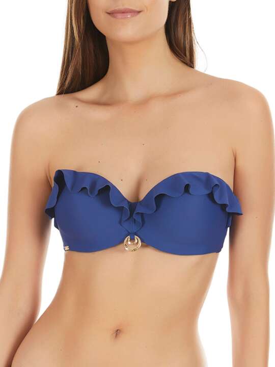 BA116SE Bandeau swimming costume top with ruffles Basica Selmark Mare Blue face
