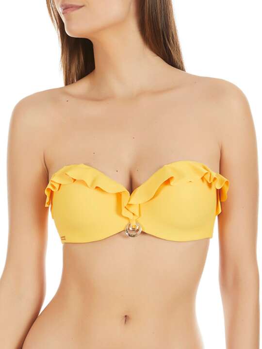 BA116SE Bandeau swimming costume top with ruffles Basica Selmark Mare Yellow face