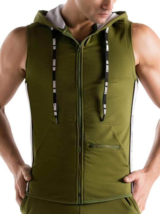 9801COD Veste à capuche sans manches Thrust Code22 Kaki face