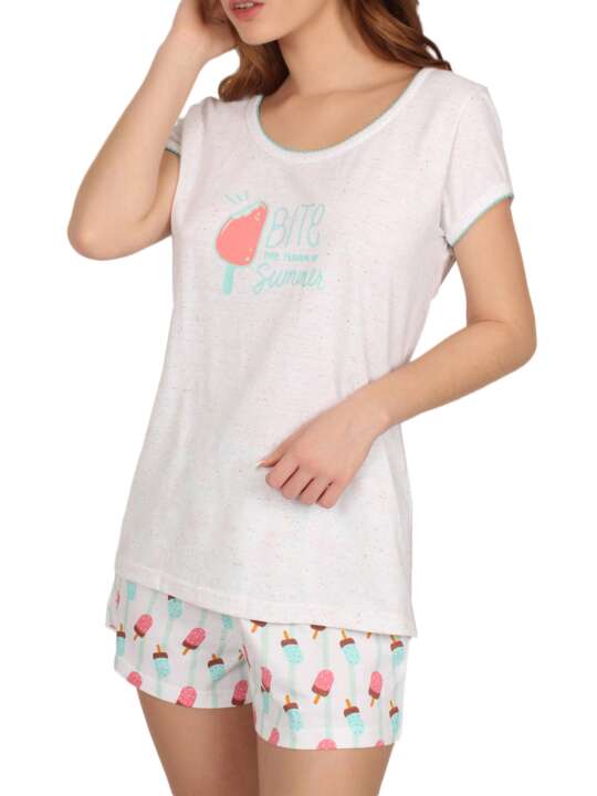 54192AD Pyjama short t-shirt Summer Bites blanc Admas Blanc face