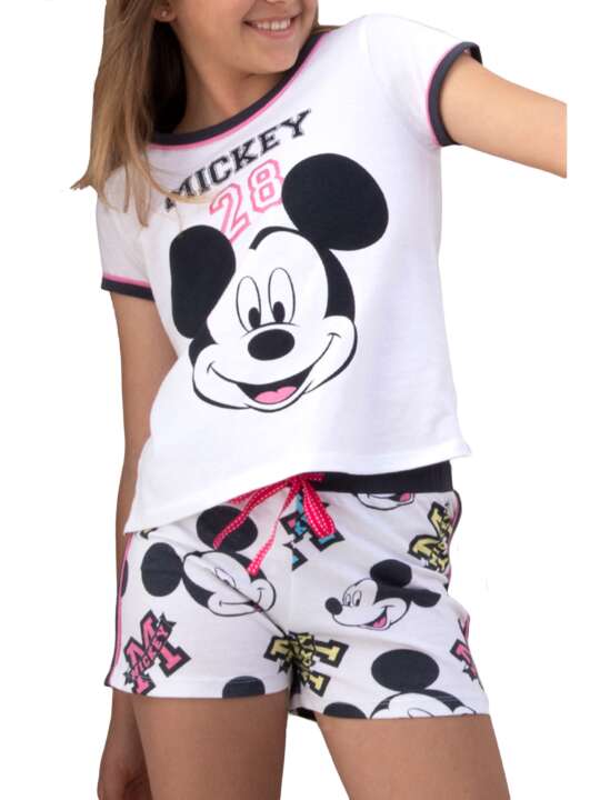 54392AD Pyjama short t-shirt Mickey 28 Disney blanc Admas Blanc face