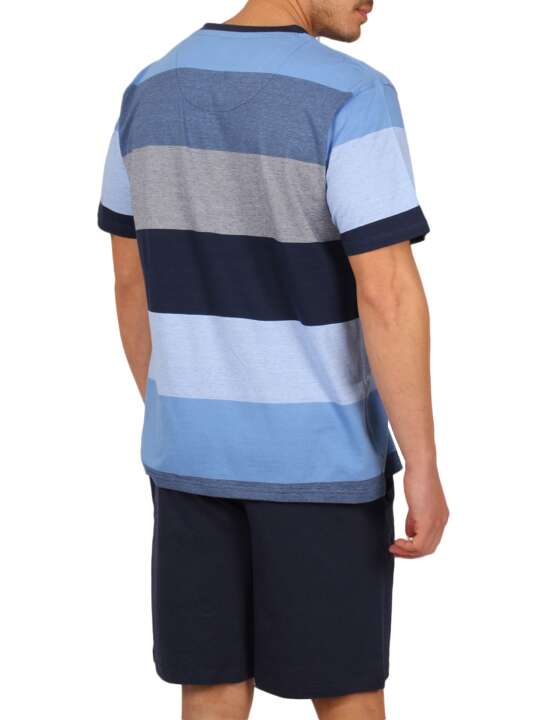 54088AD Tenue d'intérieur pyjama short t-shirt Stay Stripes bleu Admas Bleu face