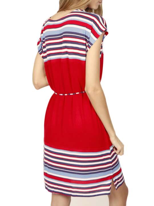 19552AD Robe estivale manches courtes Elegant Stripes rouge Admas Rouge face