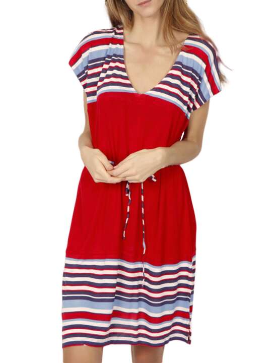 19552AD Robe estivale manches courtes Elegant Stripes rouge Admas Rouge face