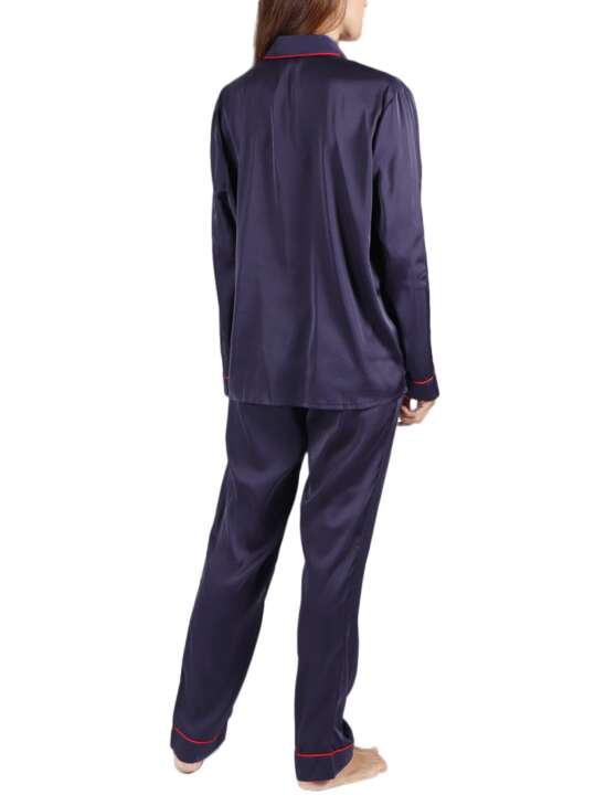 54156AD Pyjama satin tenue d'intérieur chemise et pantalon Classic Admas Bleu Marine face