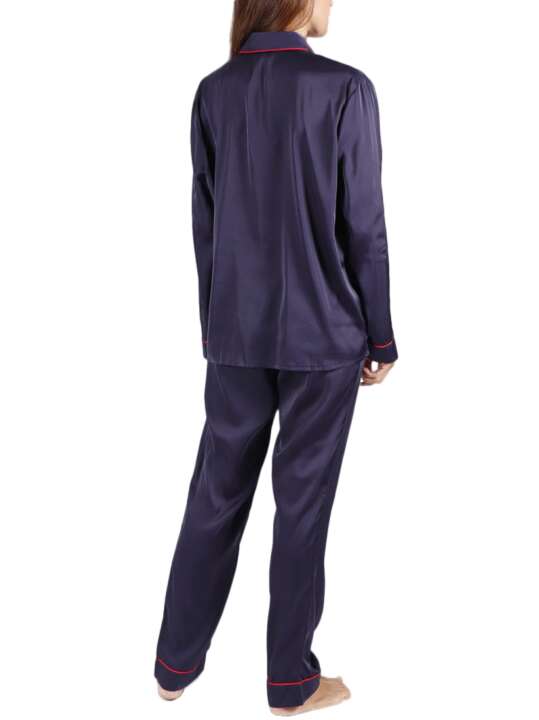 54156AD Pyjama satin loungewear shirt and trousers Classic Admas Navy Blue face