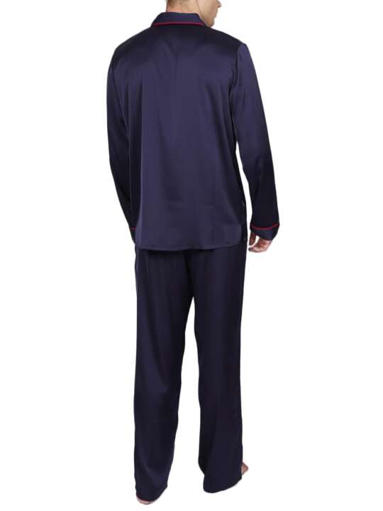 54750AD Satin pyjamas trousers shirt Classic Admas Navy Blue face