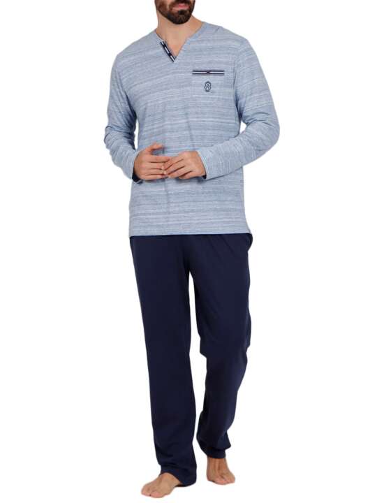 55294AD Pyjama pantalon top manches longues Light Stripes bleu Admas Bleu face
