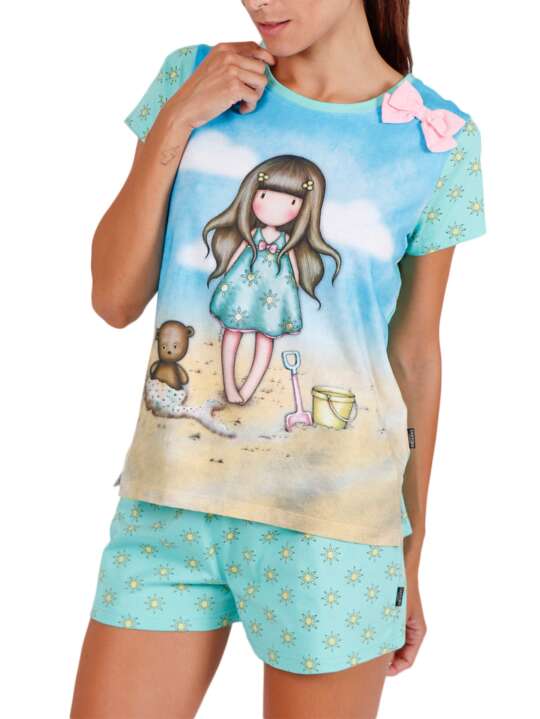 55503AD Pyjama shorts t-shirt Hello Summer Santoro blue Admas Blue face