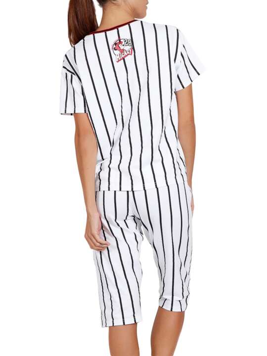 55084AD Pyjama pantacourt t-shirt Mickey Beisbol Disney blanc Admas Blanc face