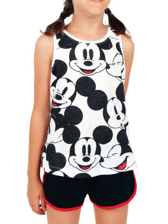 55093AD Pyjama fille short débardeur Mickey Heads Disney blanc Admas Blanc face