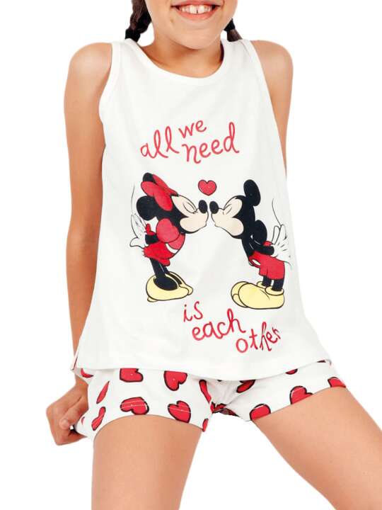 55094AD Pyjama fille short débardeur Love Mouse Disney ivoire Admas Ivoire face