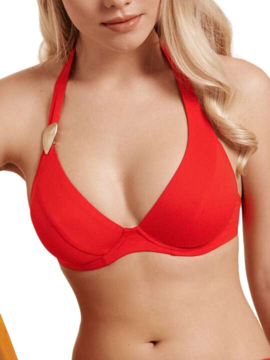 40514LI Okinawa Lisca Halter Swimsuit Top Red face