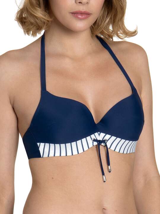 40570LI Haut maillot de bain préformé multipositions Puerto Rico Lisca Bleu Marine face