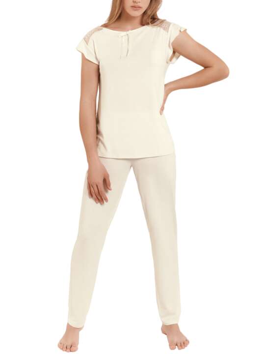 23312LI Pajama pants short sleeve top indoor wear Harvest Lisca Ivory face