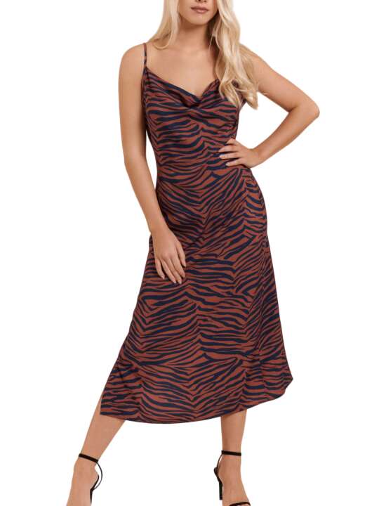 49451LI Mid-length summer dress with thin straps Lima Lisca Brown face