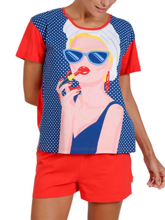 55506AD Pyjama short t-shirt Lady In Red Santoro Admas Red face