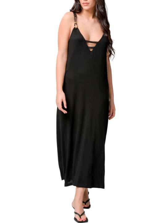 93604LU Summer long dress Star black Luna Splendida Black face