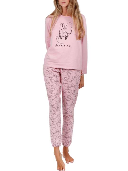 55971AD Pyjama tenue d'intérieur pantalon top long Minnie Soft Disney Admas Rose face