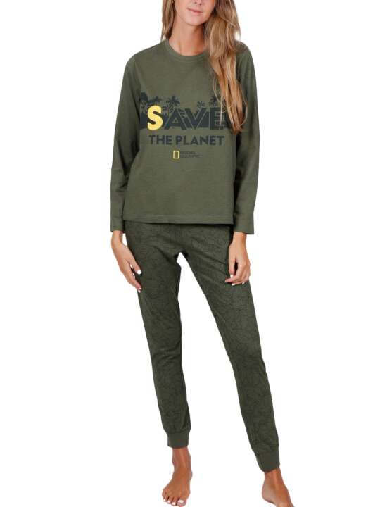 55771AD Pyjamas trousers top Save Planet National Geographic Admas Green face
