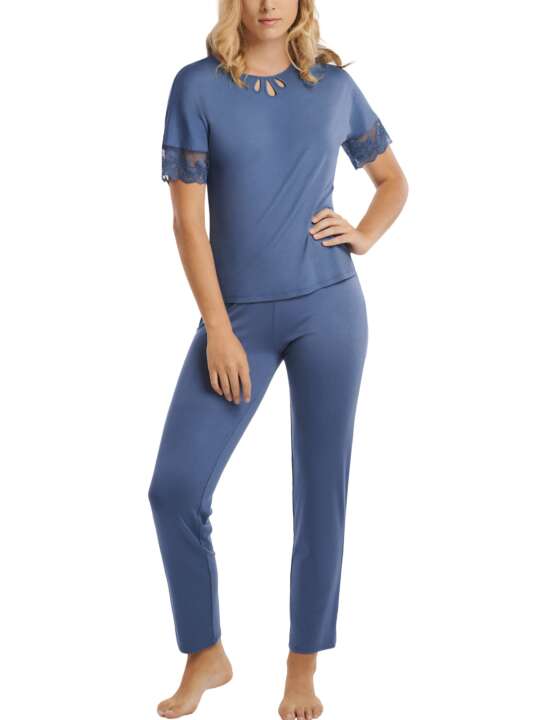 23344LI Pyjama pantalon top manches courtes Juliette Lisca Bleu face