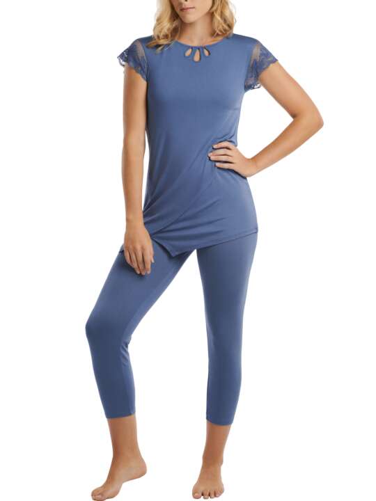 23345LI Pyjama leggings tunique manches courtes Juliette Lisca Bleu face