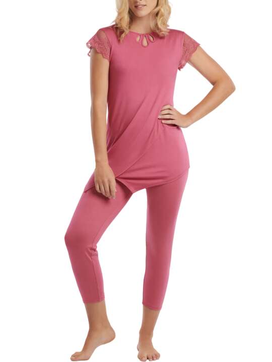 23345LI Pyjama leggings tunique manches courtes Juliette Lisca Rose face