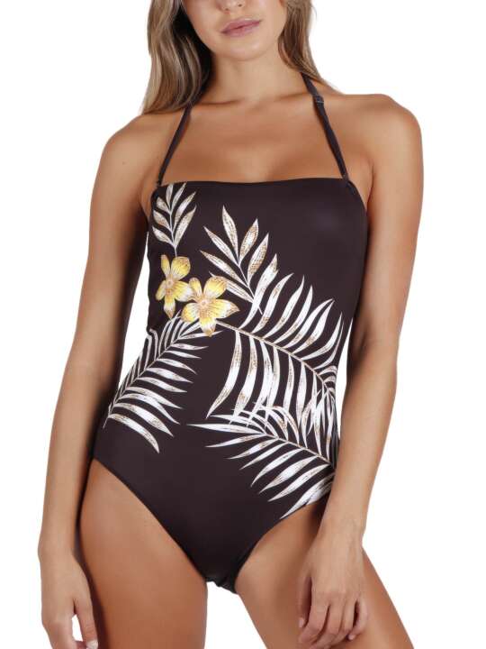 11345AD Strapless 1-piece swimming costume Ethnic Leaves Admas Black face