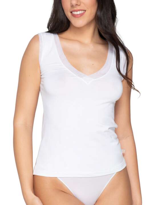 84531LU Sleeveless V-neck top Cotton Touch Luna Splendida White face