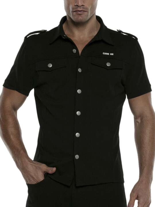 9711COD Chemise manches courtes Stretch Code22 Noir face