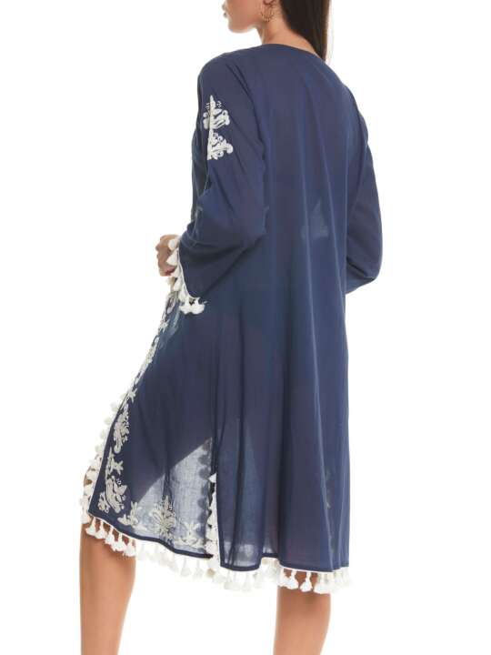 BC066SE Embroidered beach tunic Complementos Selmark Mare Navy Blue face