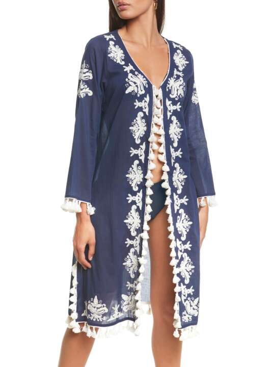 BC066SE Embroidered beach tunic Complementos Selmark Mare Navy Blue face