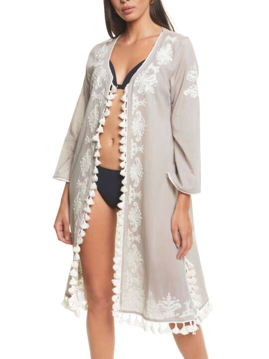 BC066SE Embroidered beach tunic Complementos Selmark Mare Taupe face
