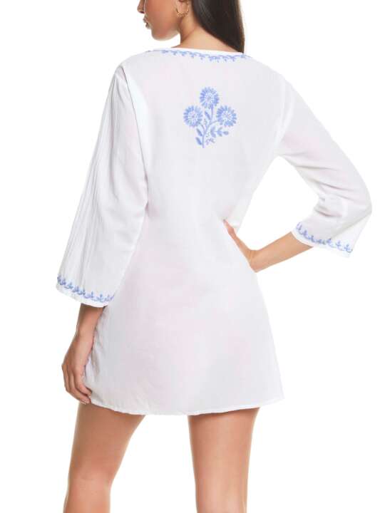 BC067SE Short embroidered beach tunic Complementos Selmark Mare Blue face