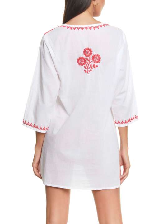 BC067SE Short embroidered beach tunic Complementos Selmark Mare Coral face