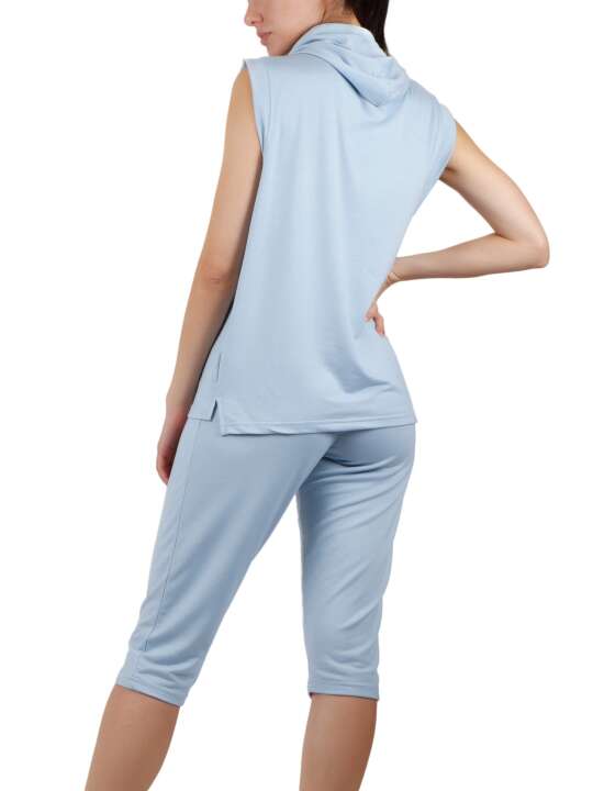 56114AD Tenue d'intérieur pyjama leggings débardeur à capuche The Silence Admas Bleu face