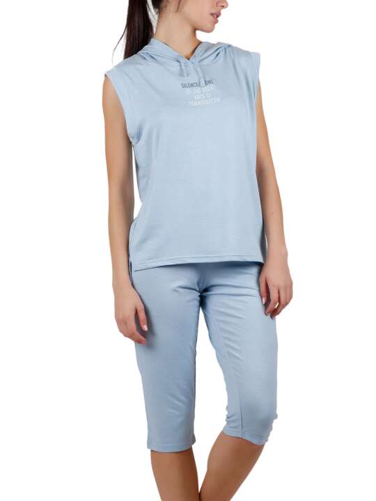 56114AD Tenue d'intérieur pyjama leggings débardeur à capuche The Silence Admas Bleu face