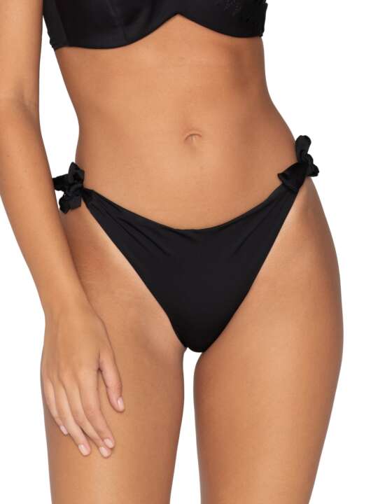 93715LU Bas maillot slip de bain brésilien à nouettes June Luna Splendida Noir face