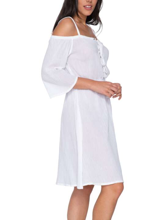 93913LU Summer dress with bare shoulders and half sleeves Mia Luna Splendida White face
