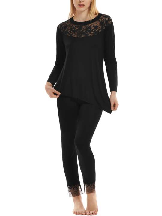 23354LI Pyjama tenue d'intérieur pantalon top manches longues Flamenco Lisca Noir face