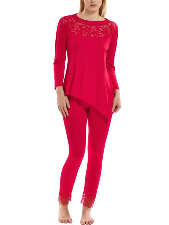 23354LI Pyjama tenue d'intérieur pantalon top manches longues Flamenco Lisca Rouge face