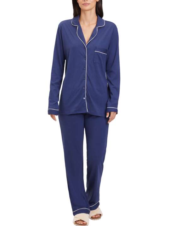 KK10042 Pyjama tenue d'intérieur pantalon chemise manches longues Classic Lascana Bleu Marine face