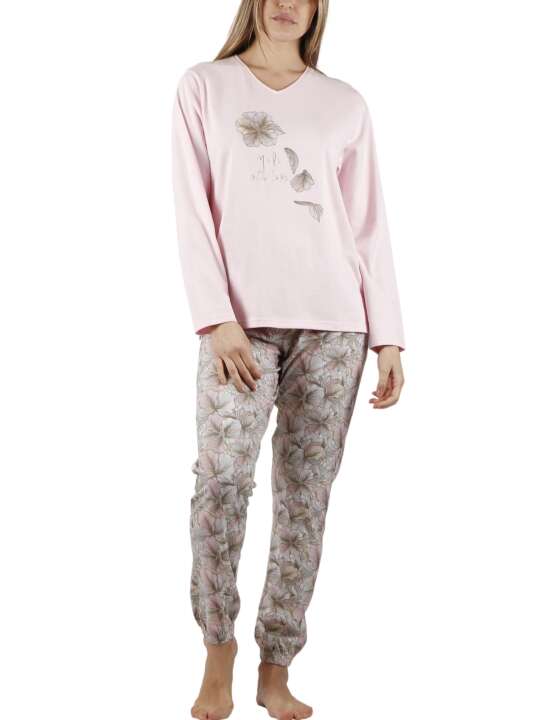 56158AD Pyjama tenue d'intérieur pantalon top manches longues Made With Love Admas Rose face