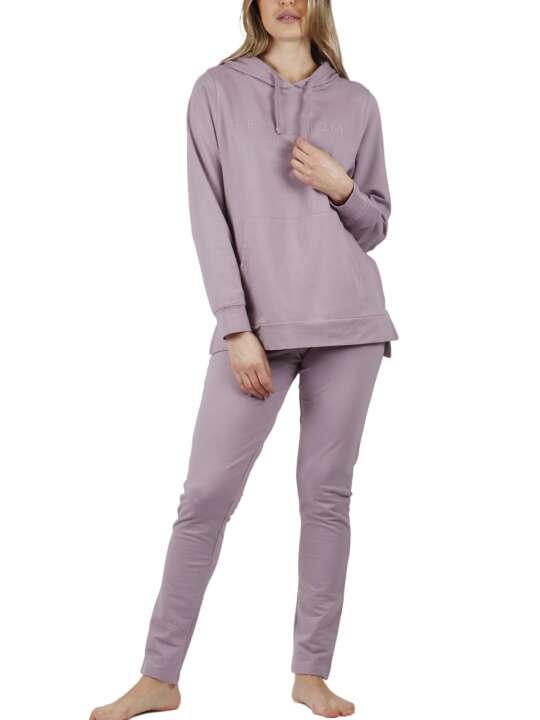 56189AD Pyjama tenue d'intérieur pantalon sweat capuche Comfort Home Admas Violet face