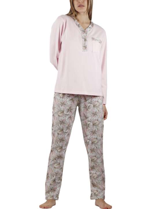 56193AD Pyjama tenue d'intérieur pantalon top manches longues Made With Love Admas Rose face