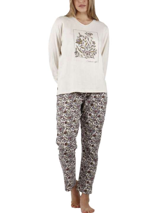56196AD Pyjamas trousers top long sleeves Cachemire Natura Admas Beige face