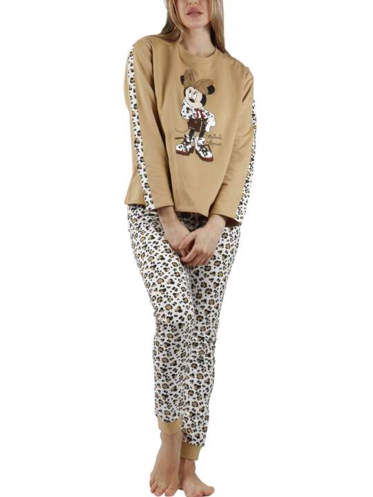 56982AD Pyjama tenue pantalon top manches longues Minnie Leopardo Disney Admas Marron face